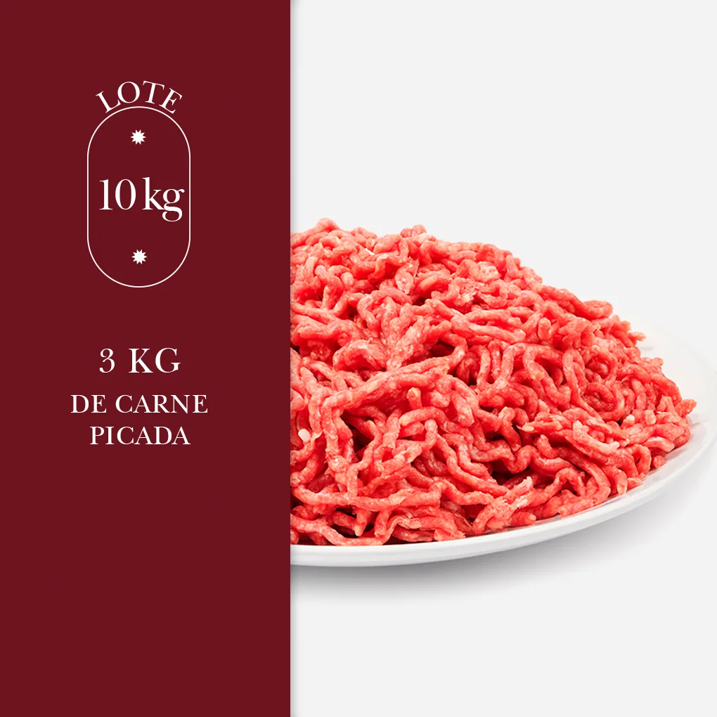 3kg de carne picada madurada, sin aditivos.